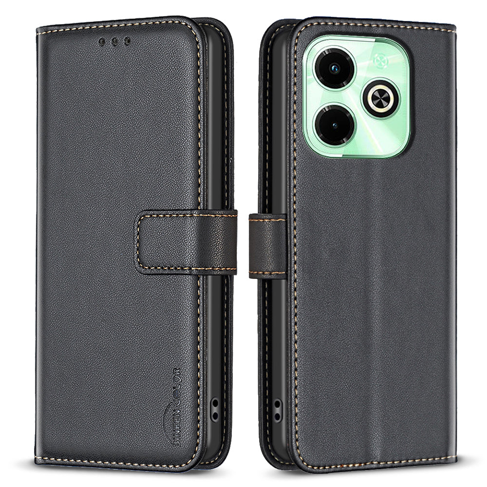 BINFEN COLOR BF17 For Transsion Infinix Hot 40 / Hot 40 Pro Wallet Case PU Leather Cover Stand - Black