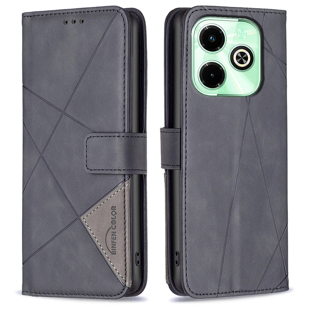 BINFEN COLOR BF05 For Transsion Infinix Hot 40 / Hot 40 Pro Leather Case Stand Wallet Cover - Black