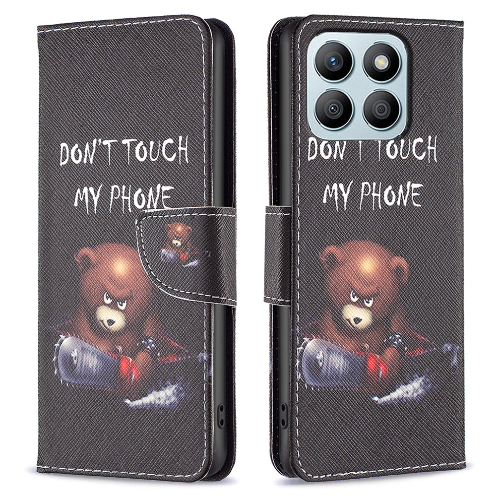 For Honor X8b 4G Flip Phone Case Wallet PU Leather Pattern Printing Cover - Bear