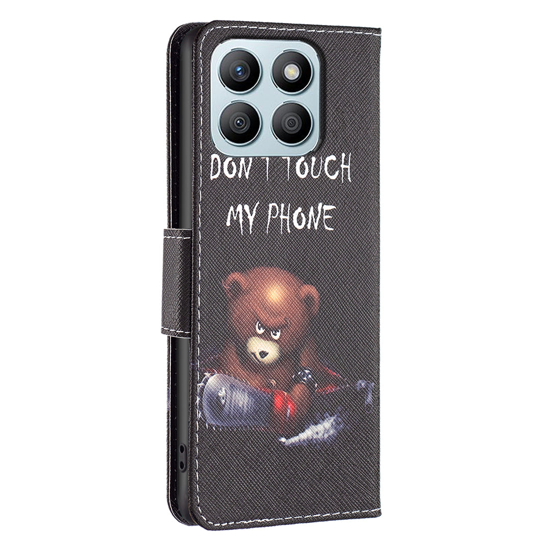 For Honor X8b 4G Flip Phone Case Wallet PU Leather Pattern Printing Cover - Bear