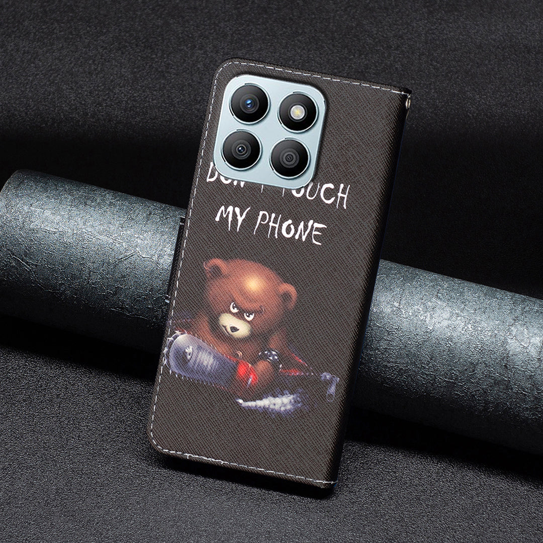 For Honor X8b 4G Flip Phone Case Wallet PU Leather Pattern Printing Cover - Bear
