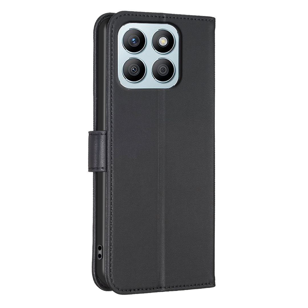 For Honor X8b 4G Leather Case Wallet Phone Cover Imprinted Clover Pattern - Black