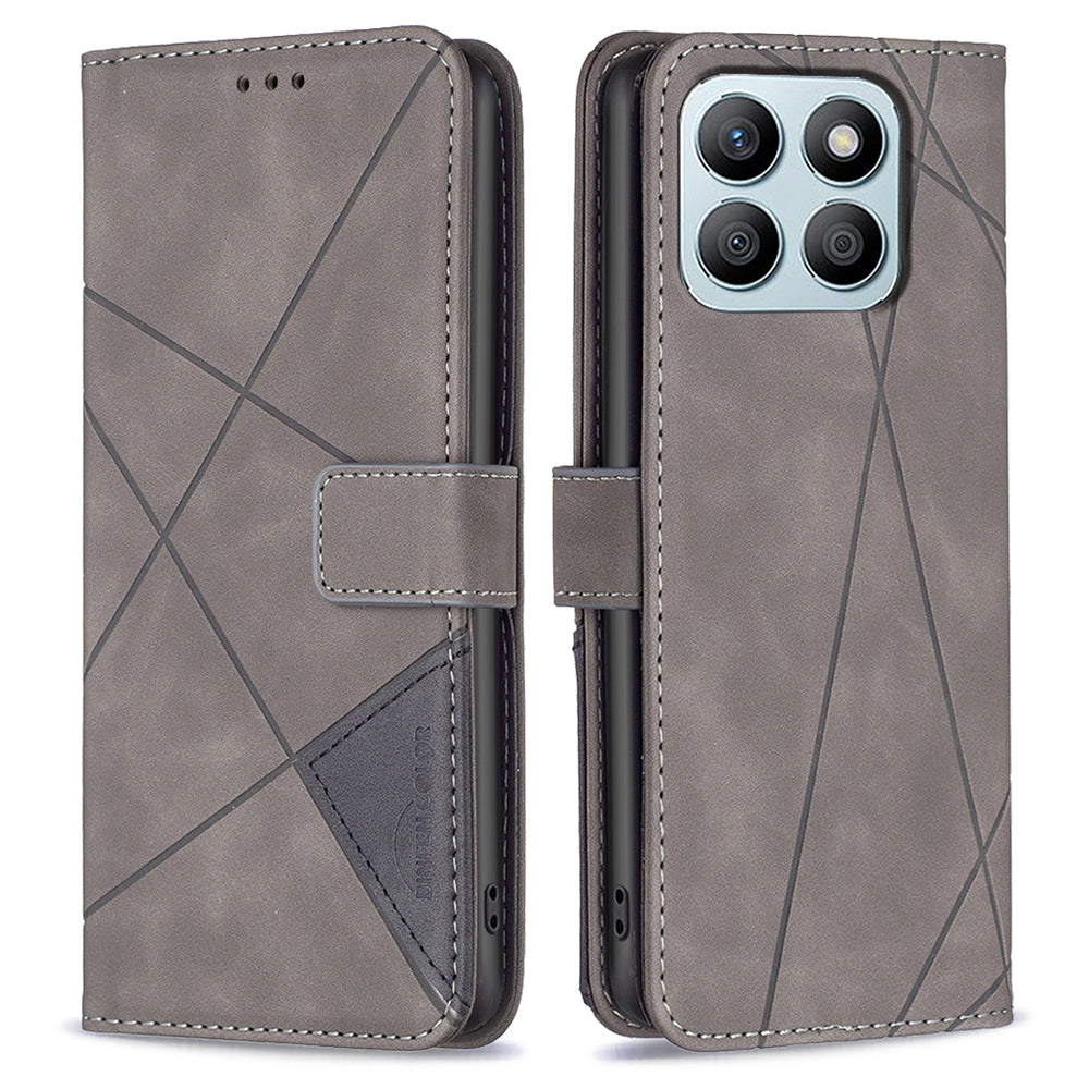 BINFEN COLOR BF05 For Honor X8b 4G Wallet Phone Case Imprinted Geometric Line - Black