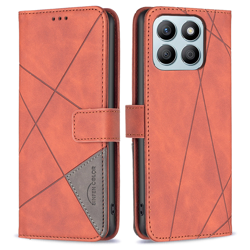 BINFEN COLOR BF05 For Honor X8b 4G Wallet Phone Case Imprinted Geometric Line - Black