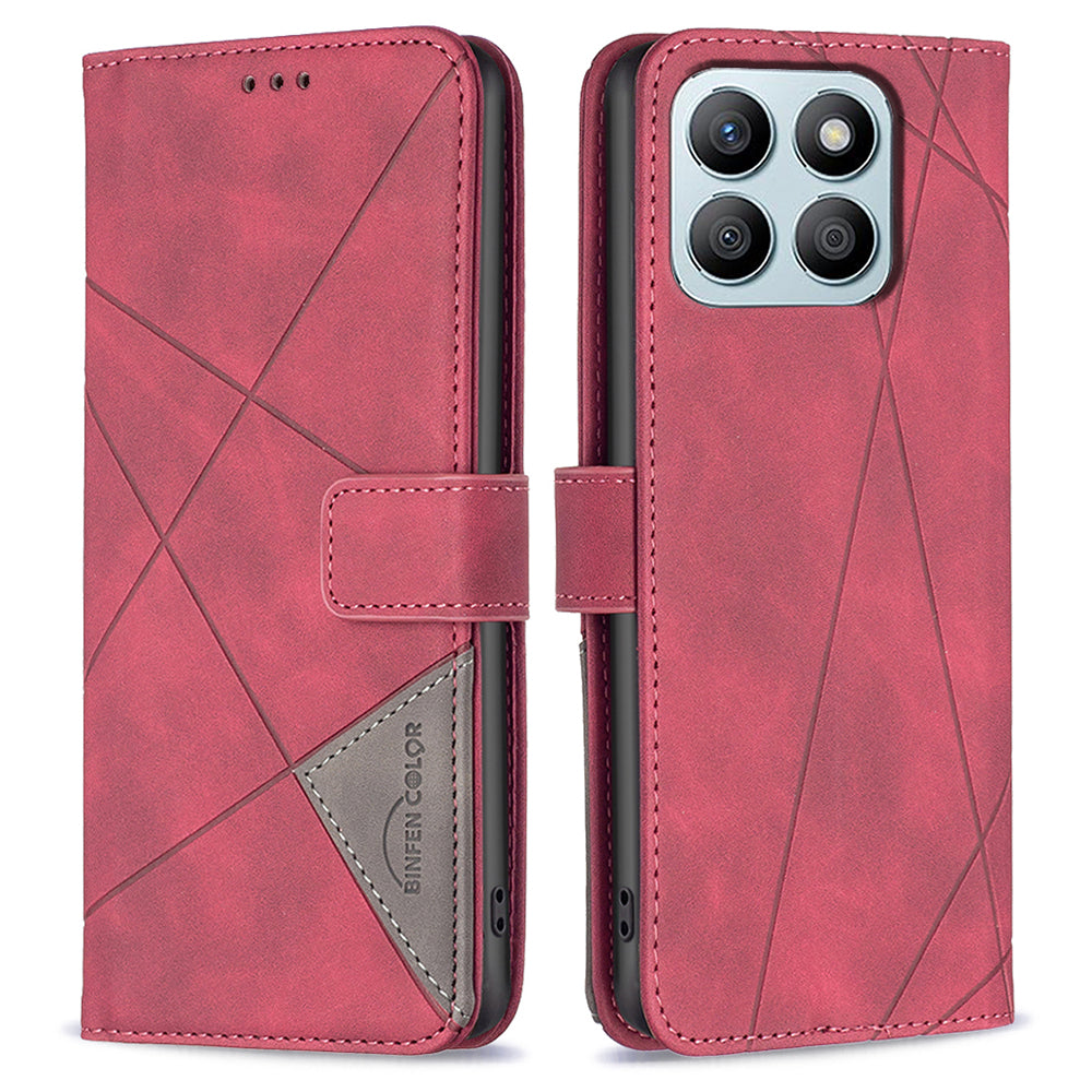 BINFEN COLOR BF05 For Honor X8b 4G Wallet Phone Case Imprinted Geometric Line - Black