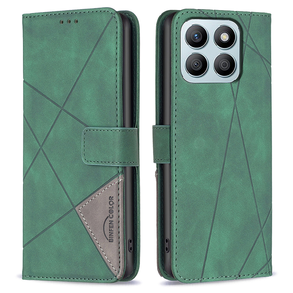 BINFEN COLOR BF05 For Honor X8b 4G Wallet Phone Case Imprinted Geometric Line - Black