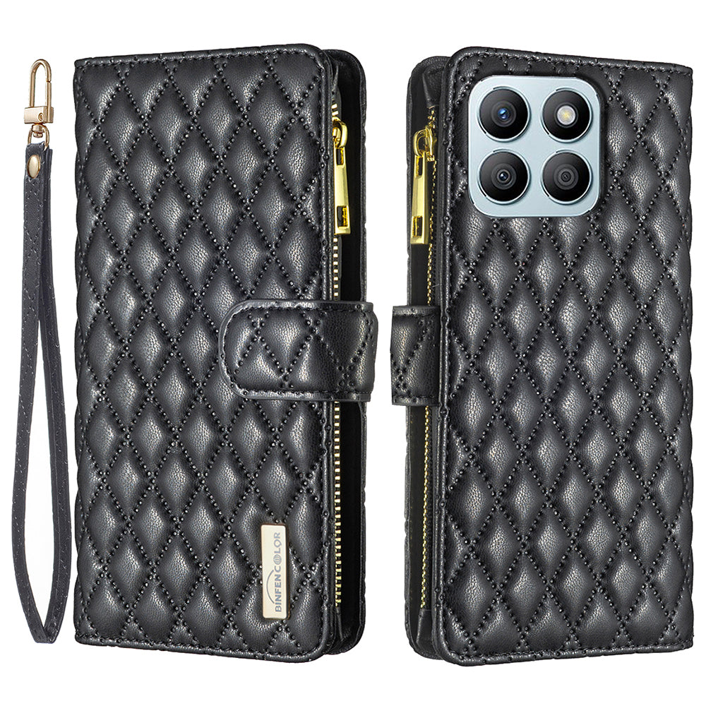 BINFEN COLOR BF Style-15 For Honor X8b 4G Case PU Leather Handbag Zipper Pocket Phone Cover - Black