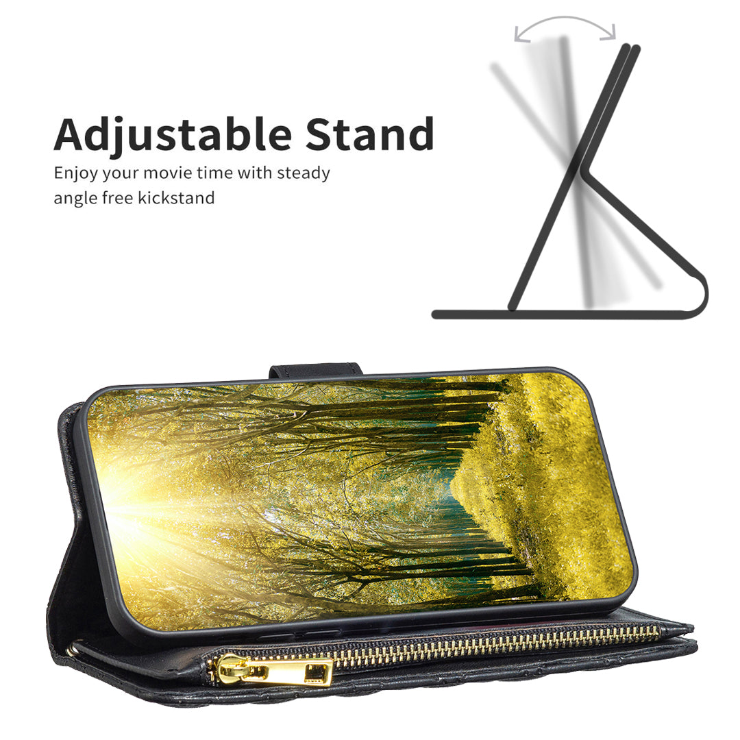 BINFEN COLOR BF Style-15 For Honor X8b 4G Case PU Leather Handbag Zipper Pocket Phone Cover - Black