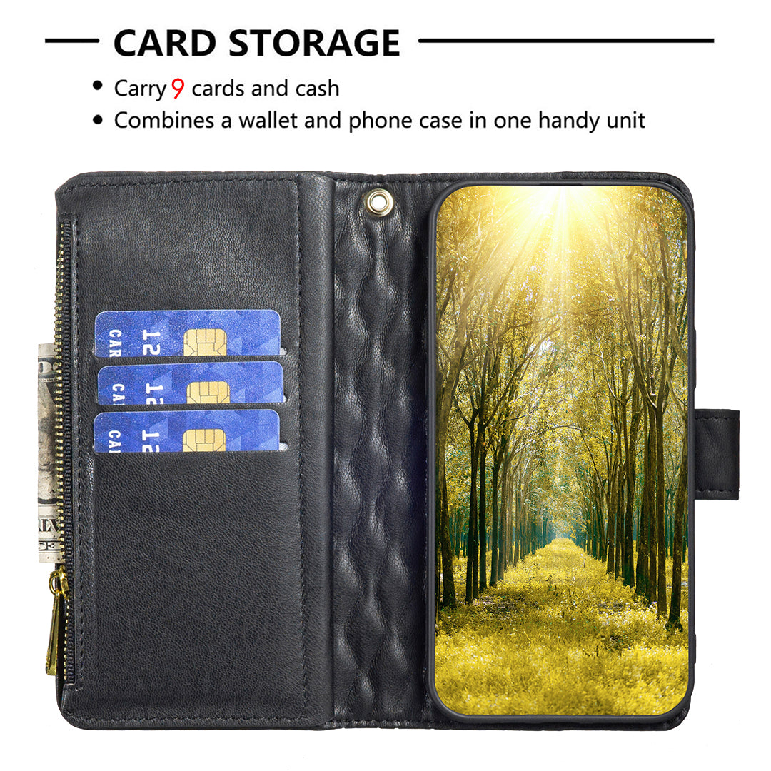 BINFEN COLOR BF Style-15 For Honor X8b 4G Case PU Leather Handbag Zipper Pocket Phone Cover - Black
