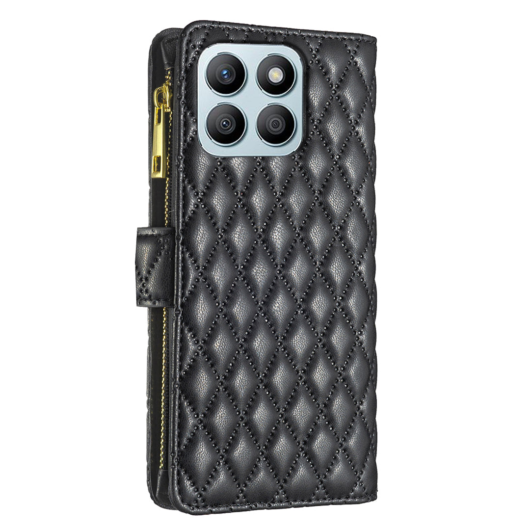 BINFEN COLOR BF Style-15 For Honor X8b 4G Case PU Leather Handbag Zipper Pocket Phone Cover - Black