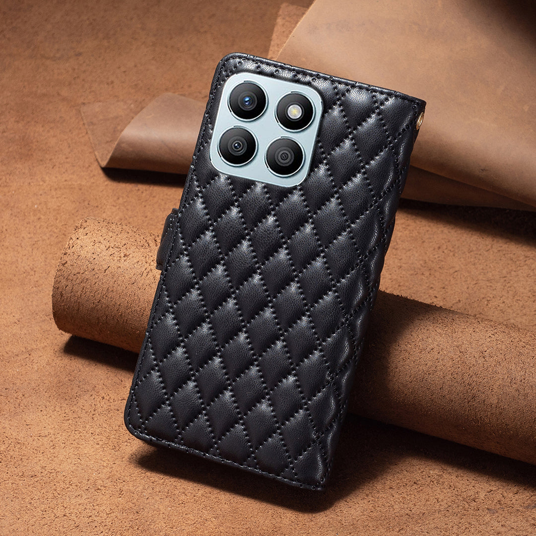 BINFEN COLOR BF Style-15 For Honor X8b 4G Case PU Leather Handbag Zipper Pocket Phone Cover - Black