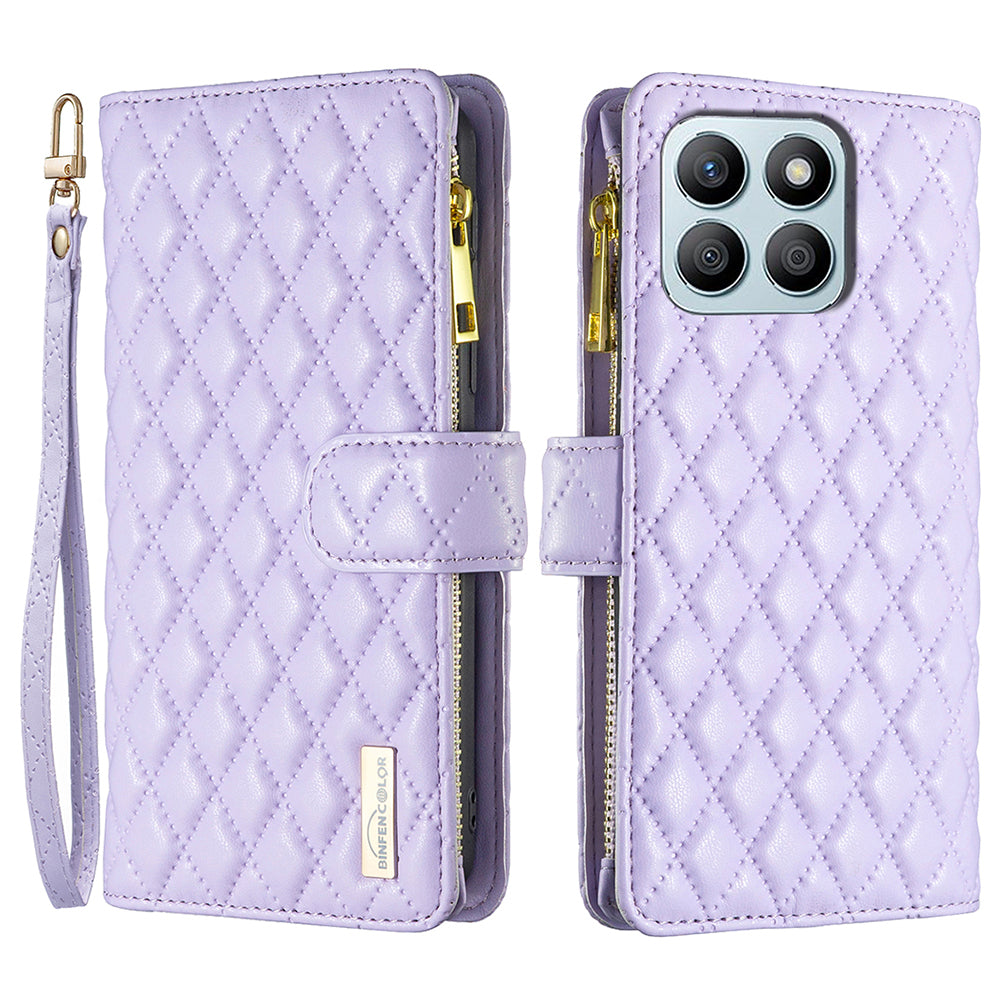 BINFEN COLOR BF Style-15 For Honor X8b 4G Case PU Leather Handbag Zipper Pocket Phone Cover - Black