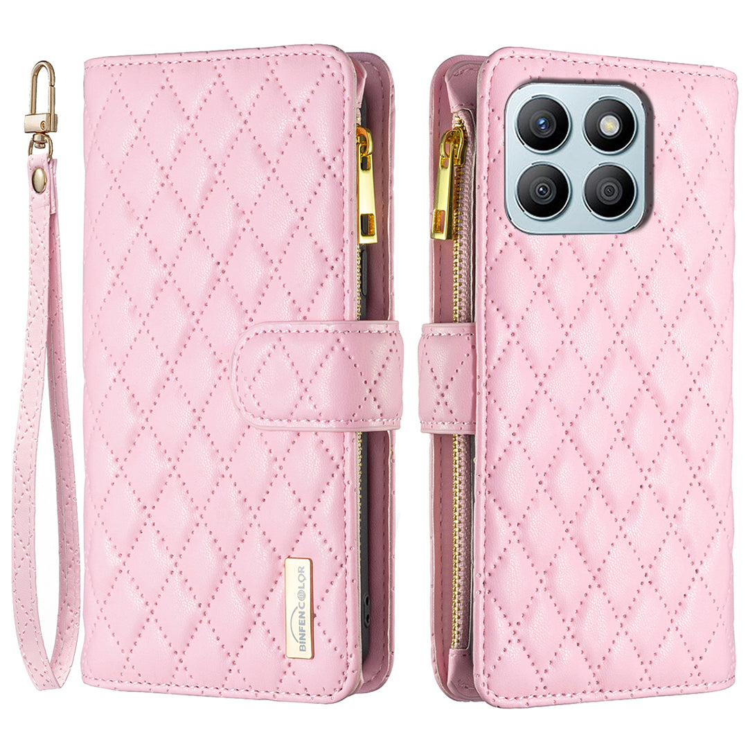BINFEN COLOR BF Style-15 For Honor X8b 4G Case PU Leather Handbag Zipper Pocket Phone Cover - Black