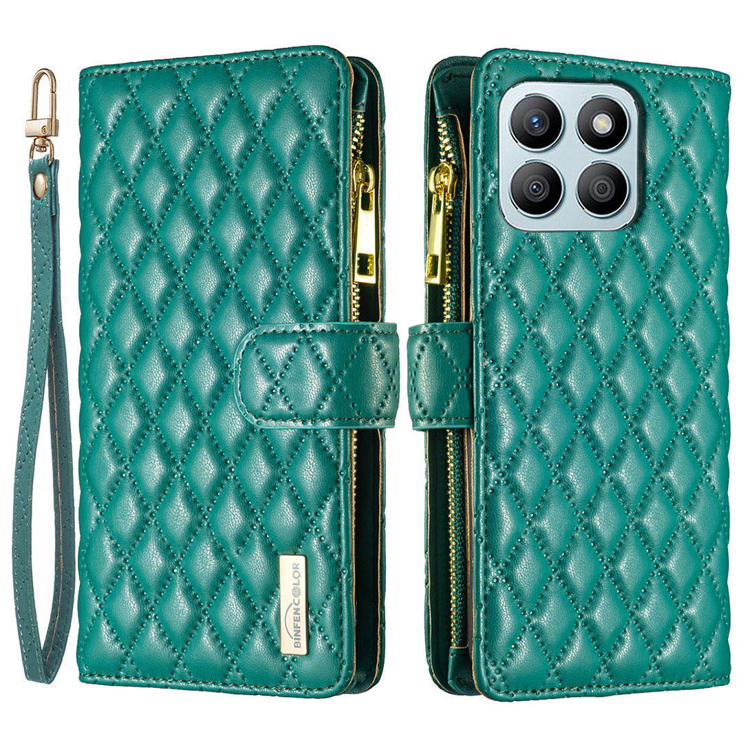 BINFEN COLOR BF Style-15 For Honor X8b 4G Case PU Leather Handbag Zipper Pocket Phone Cover - Black