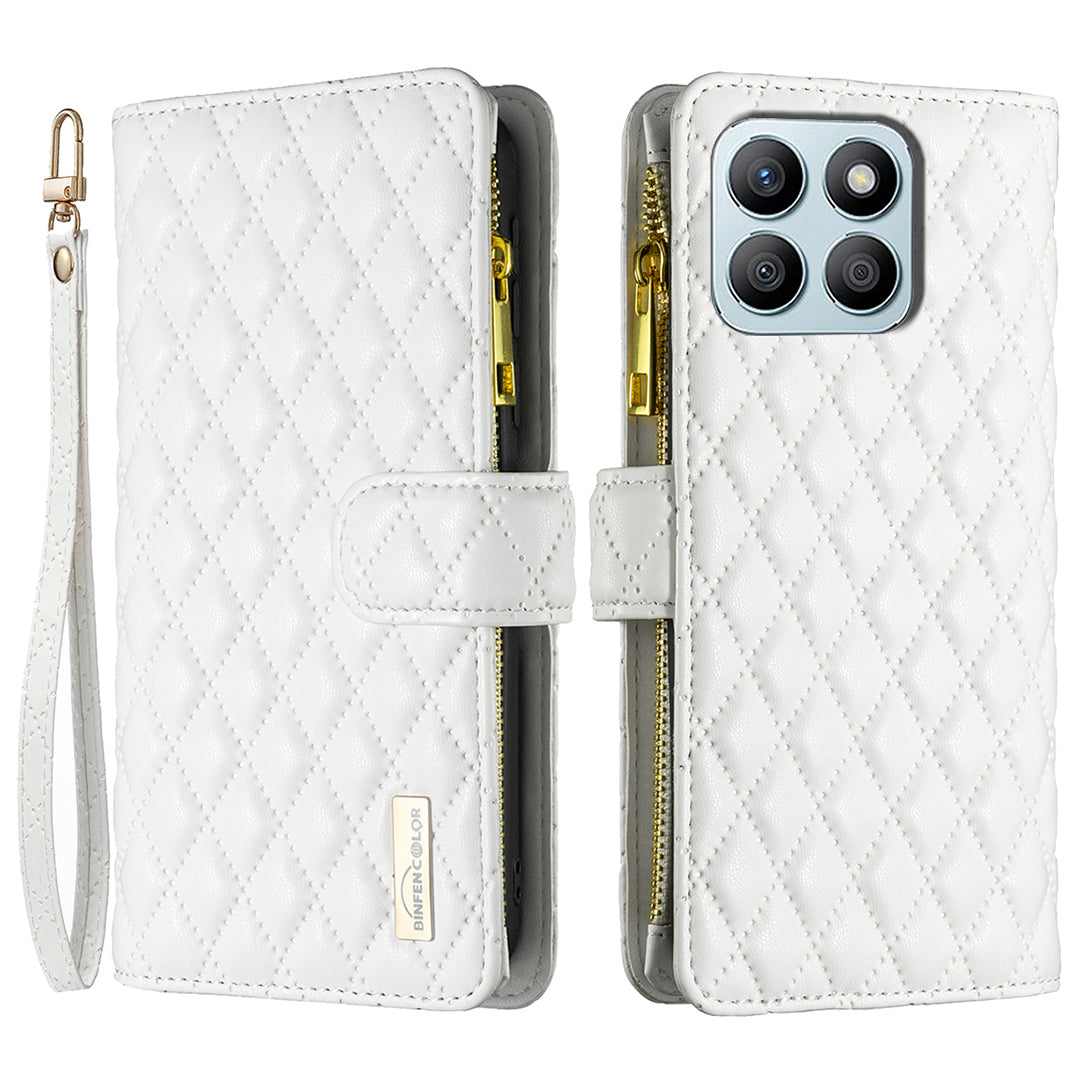 BINFEN COLOR BF Style-15 For Honor X8b 4G Case PU Leather Handbag Zipper Pocket Phone Cover - Black