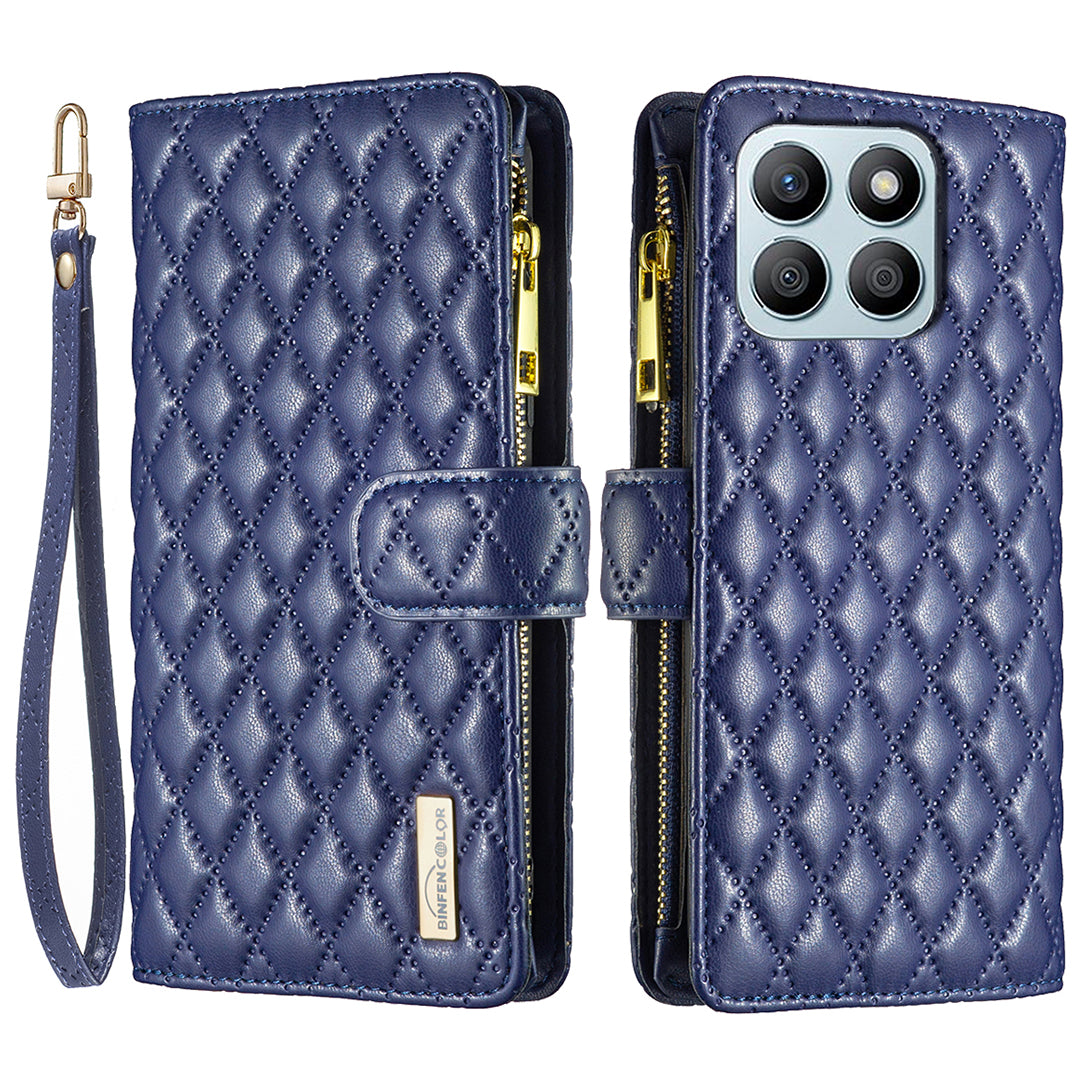 BINFEN COLOR BF Style-15 For Honor X8b 4G Case PU Leather Handbag Zipper Pocket Phone Cover - Black