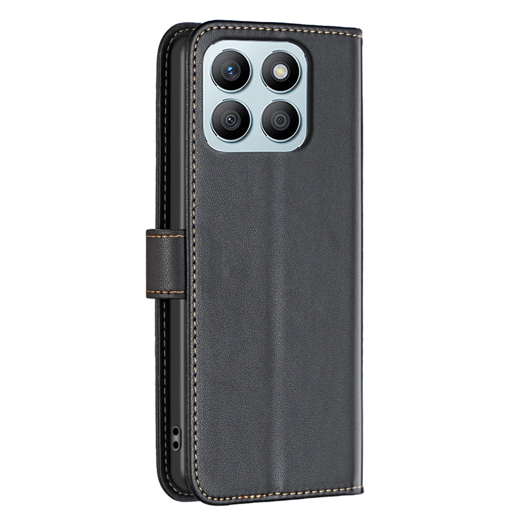 BINFEN COLOR BF17 For Honor X8b 4G Leather Phone Case Cover with Wallet Stand - Black