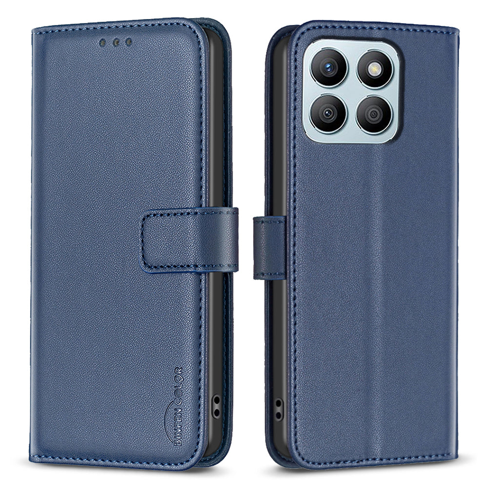 BINFEN COLOR BF17 For Honor X8b 4G Leather Phone Case Cover with Wallet Stand - Black