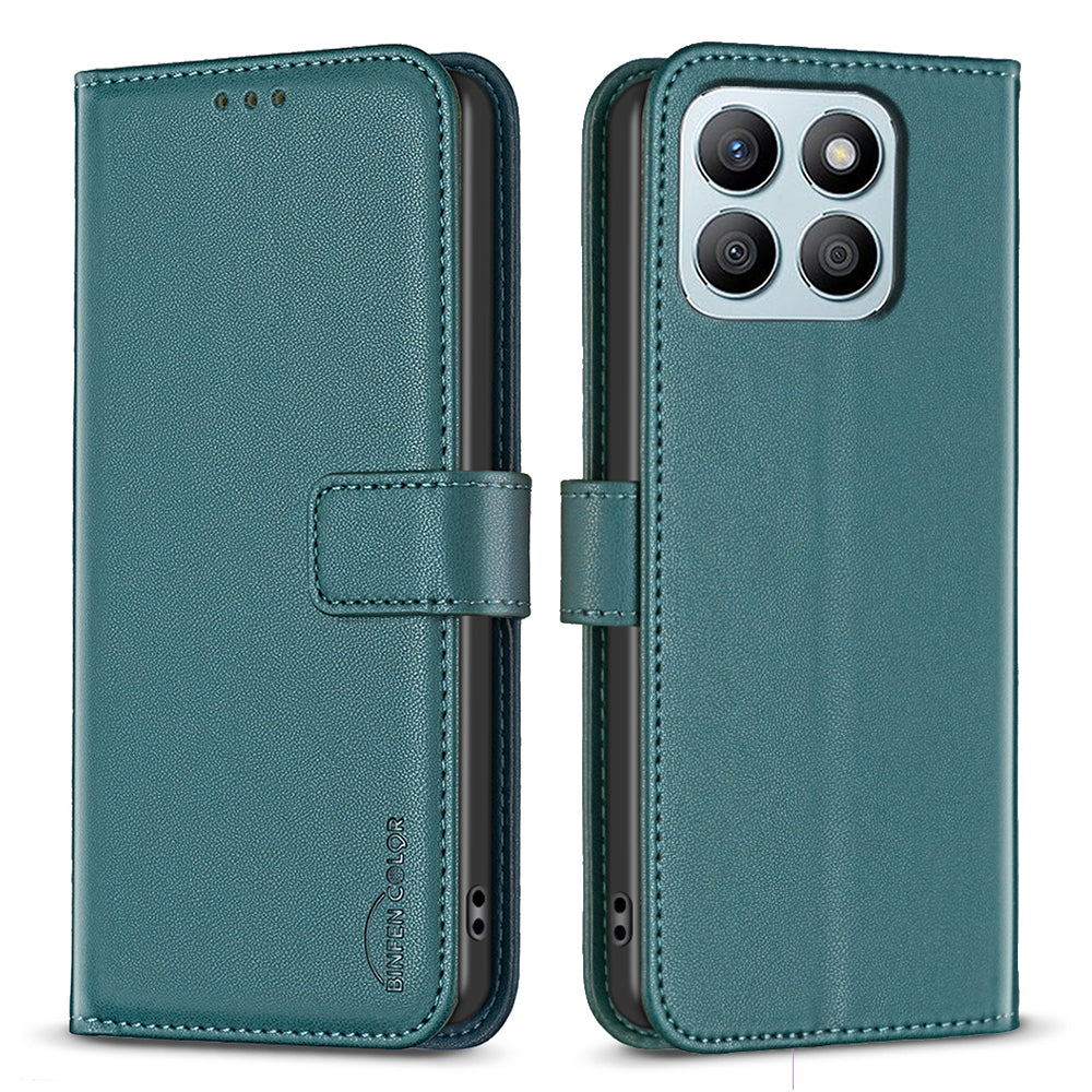 BINFEN COLOR BF17 For Honor X8b 4G Leather Phone Case Cover with Wallet Stand - Black