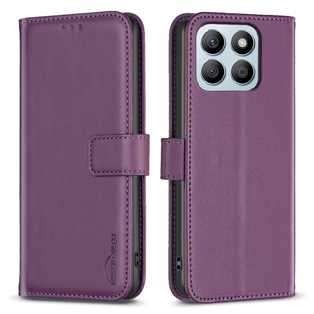 BINFEN COLOR BF17 For Honor X8b 4G Leather Phone Case Cover with Wallet Stand - Black