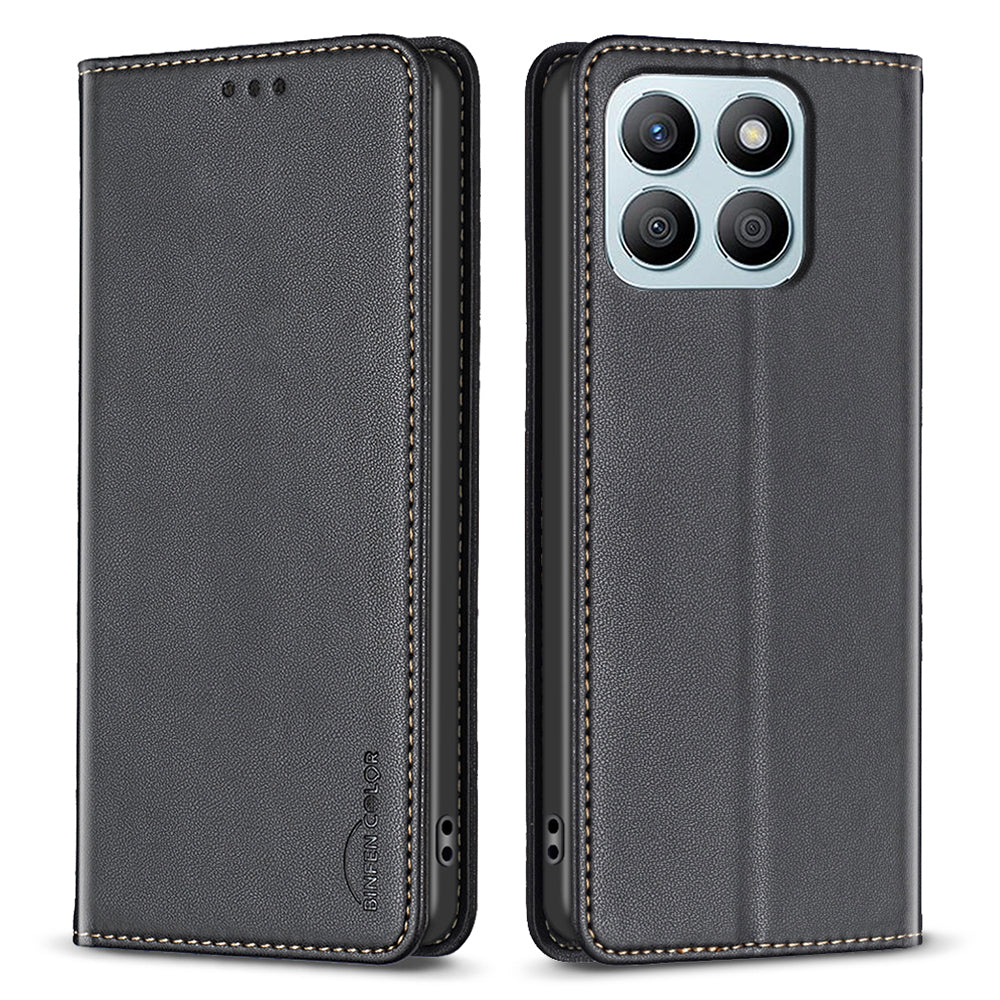 BINFEN COLOR BF18 For Honor X8b 4G Leather Case with Card Slots Magnetic Closing - Black