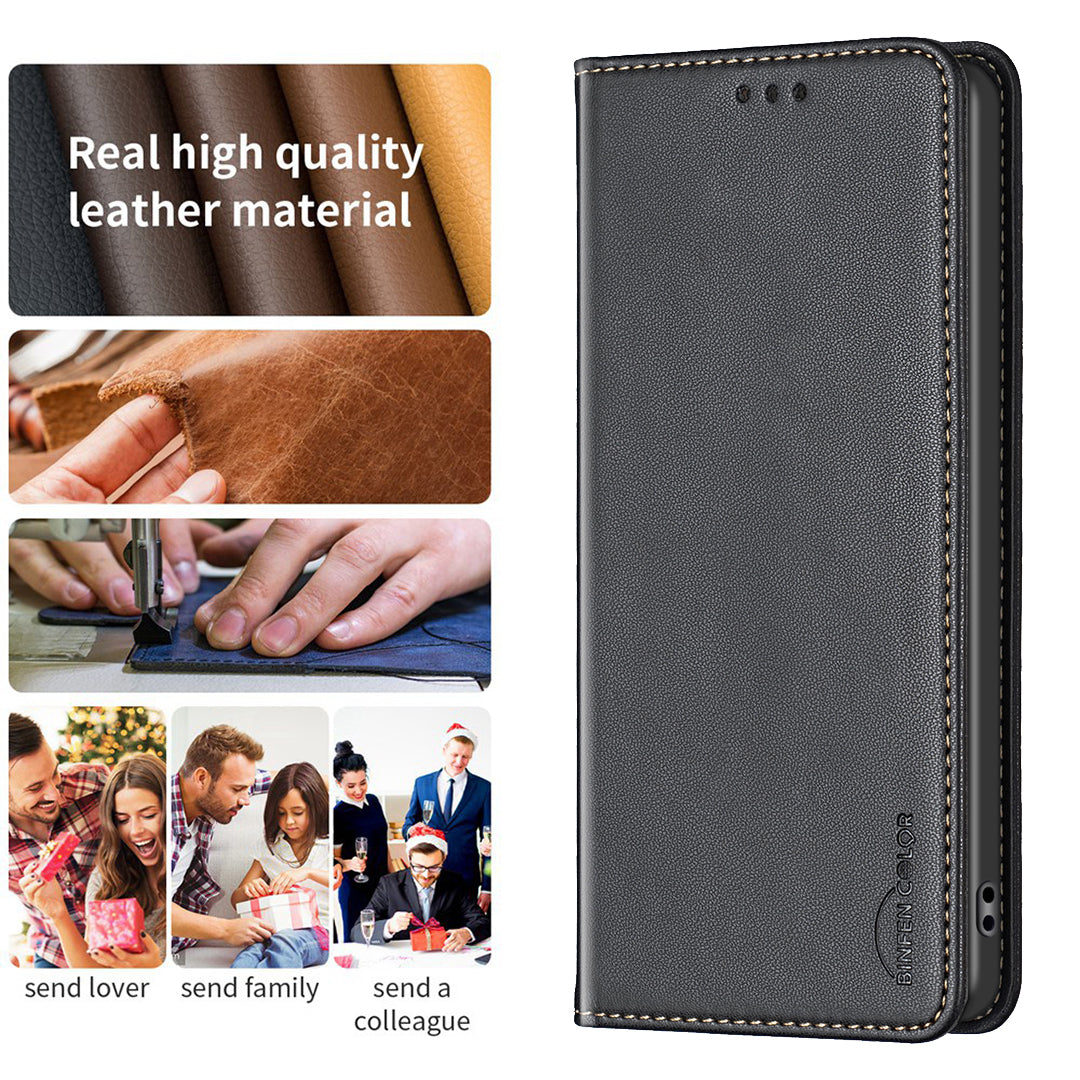 BINFEN COLOR BF18 For Honor X8b 4G Leather Case with Card Slots Magnetic Closing - Black