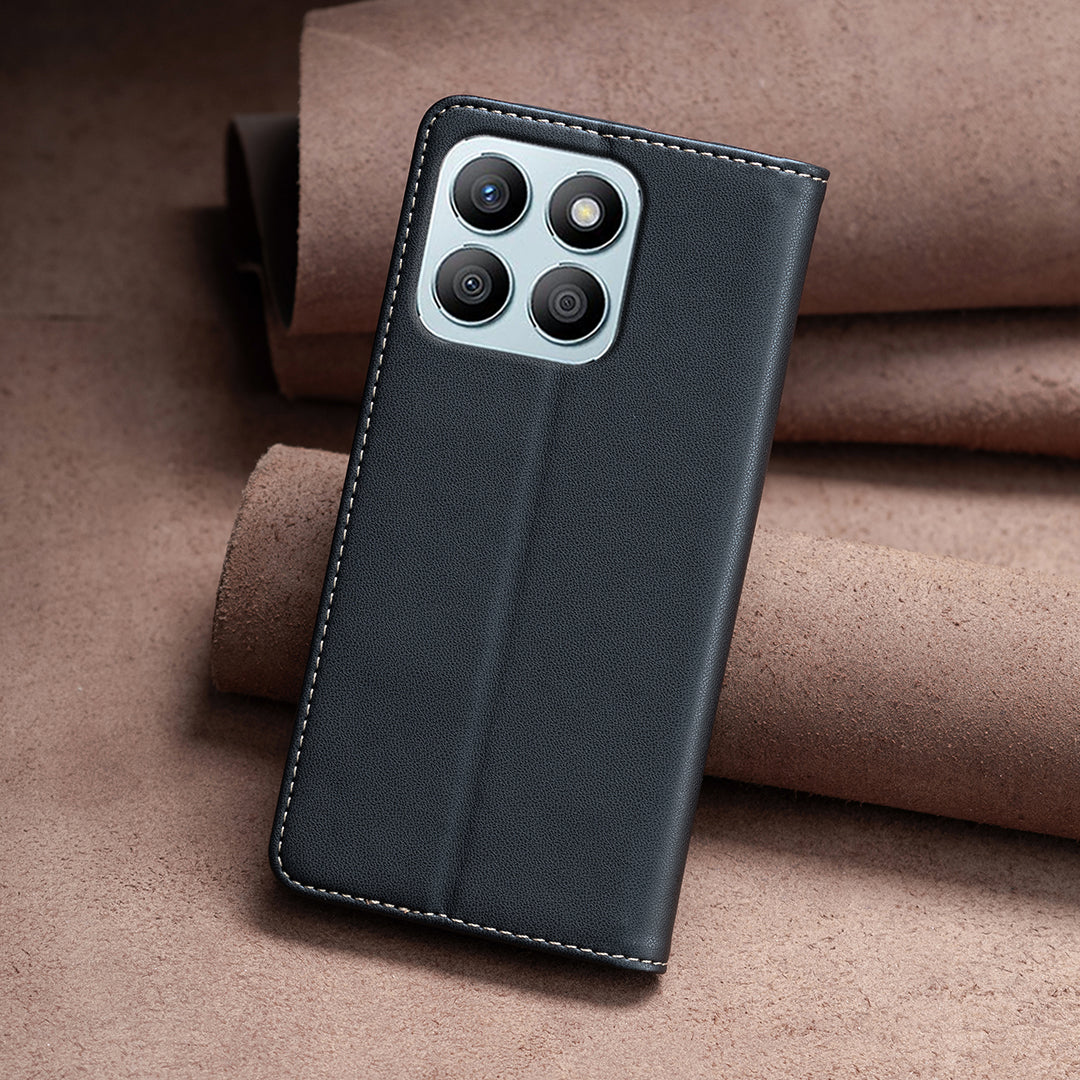 BINFEN COLOR BF18 For Honor X8b 4G Leather Case with Card Slots Magnetic Closing - Black