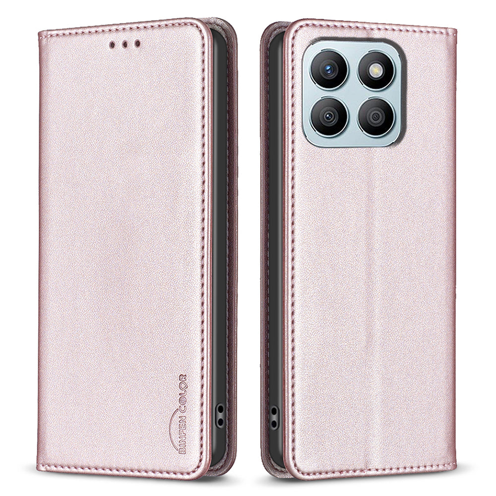 BINFEN COLOR BF18 For Honor X8b 4G Leather Case with Card Slots Magnetic Closing - Black