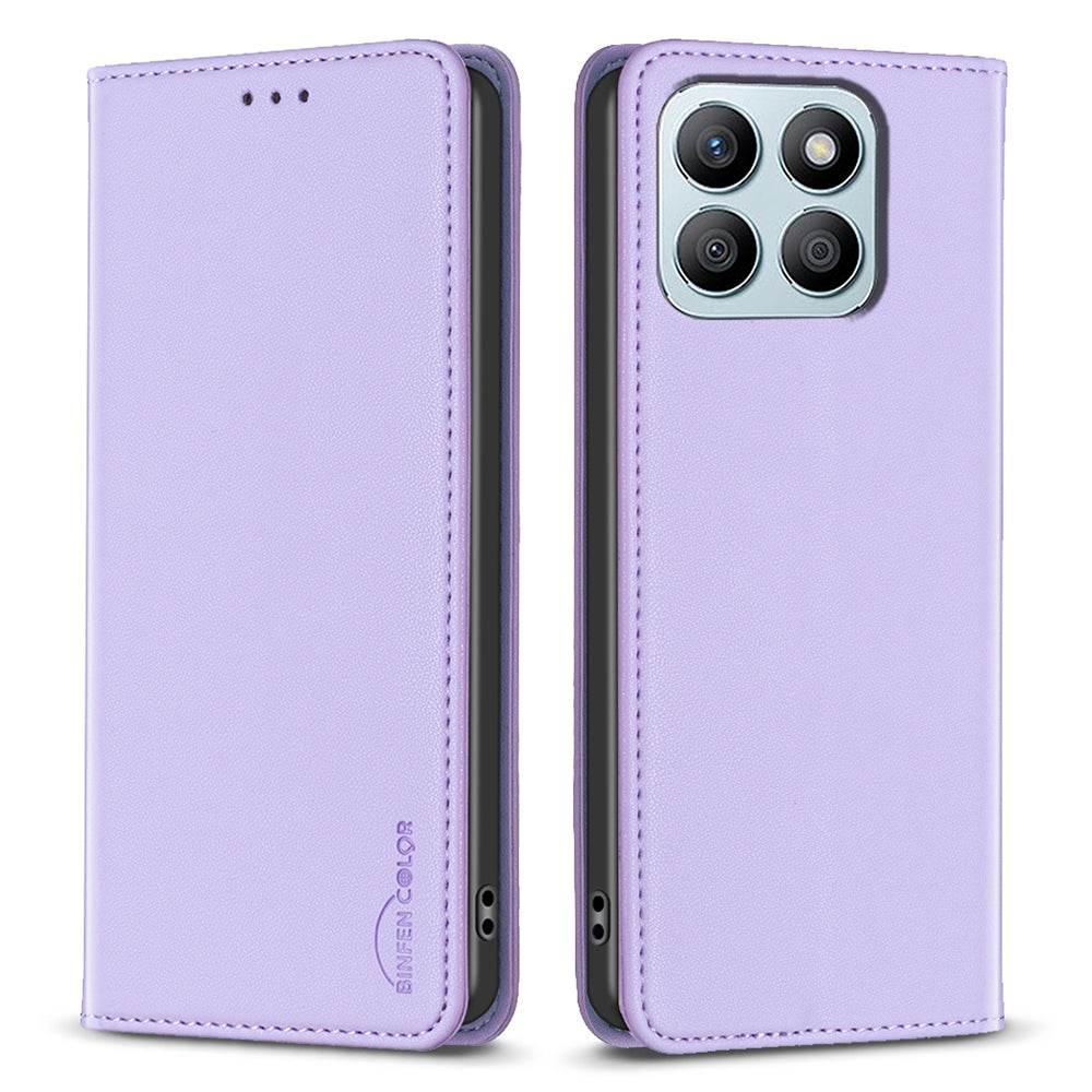 BINFEN COLOR BF18 For Honor X8b 4G Leather Case with Card Slots Magnetic Closing - Black