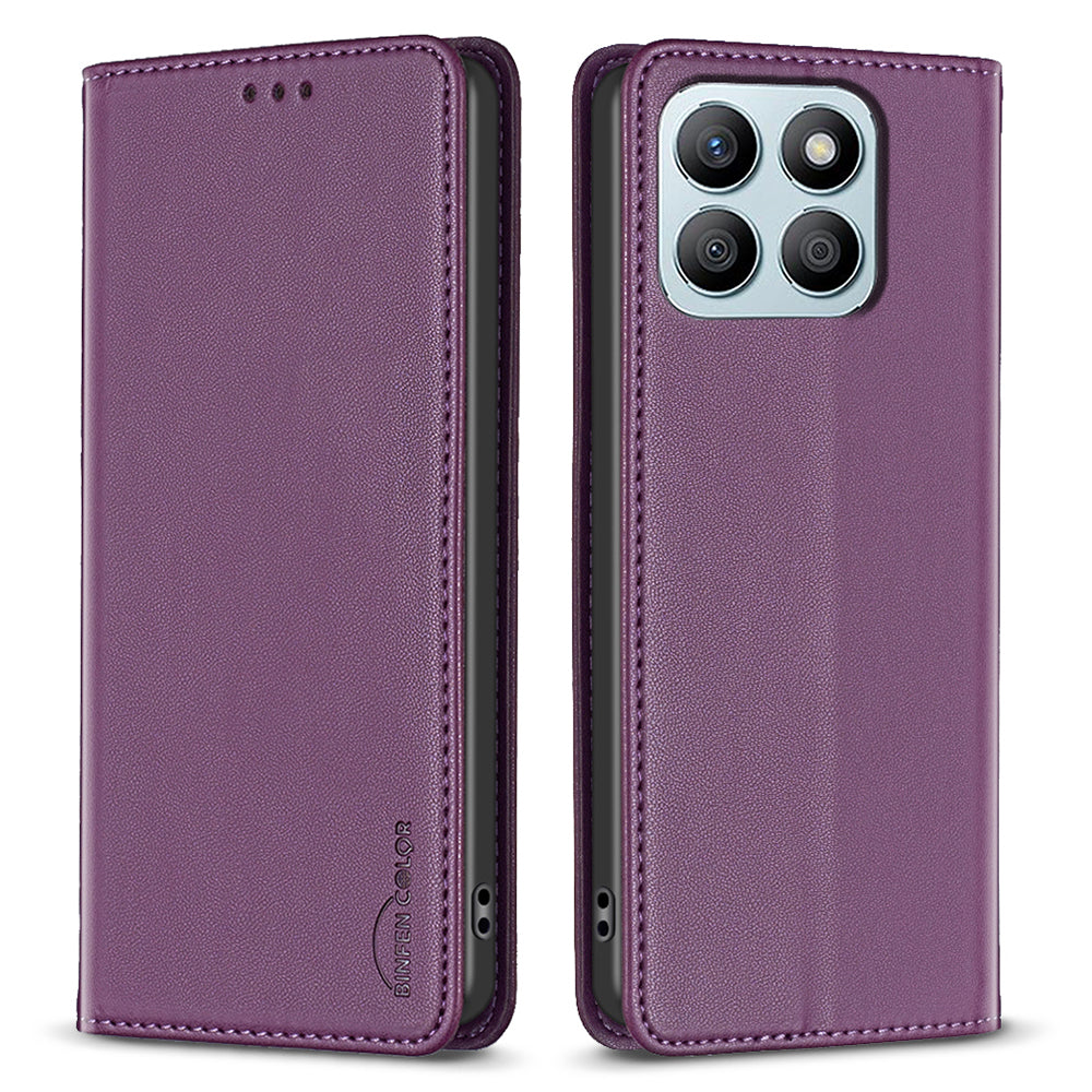 BINFEN COLOR BF18 For Honor X8b 4G Leather Case with Card Slots Magnetic Closing - Black