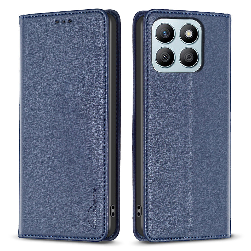 BINFEN COLOR BF18 For Honor X8b 4G Leather Case with Card Slots Magnetic Closing - Black