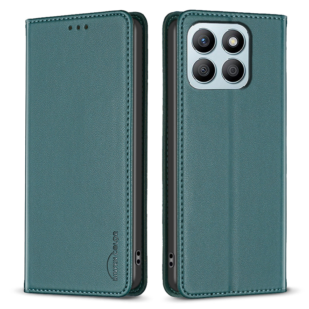 BINFEN COLOR BF18 For Honor X8b 4G Leather Case with Card Slots Magnetic Closing - Black