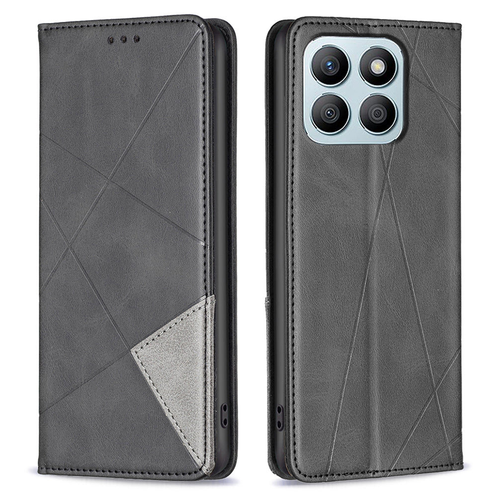 For Honor X8b 4G Phone Case Imprinted PU Leather Cover with Card Slots - Black