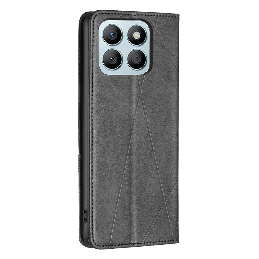 For Honor X8b 4G Phone Case Imprinted PU Leather Cover with Card Slots - Black
