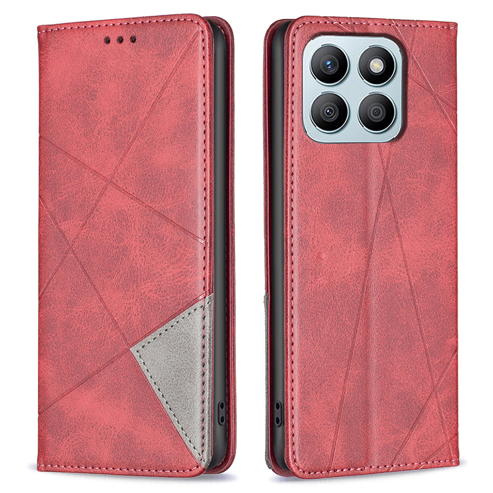 For Honor X8b 4G Phone Case Imprinted PU Leather Cover with Card Slots - Black