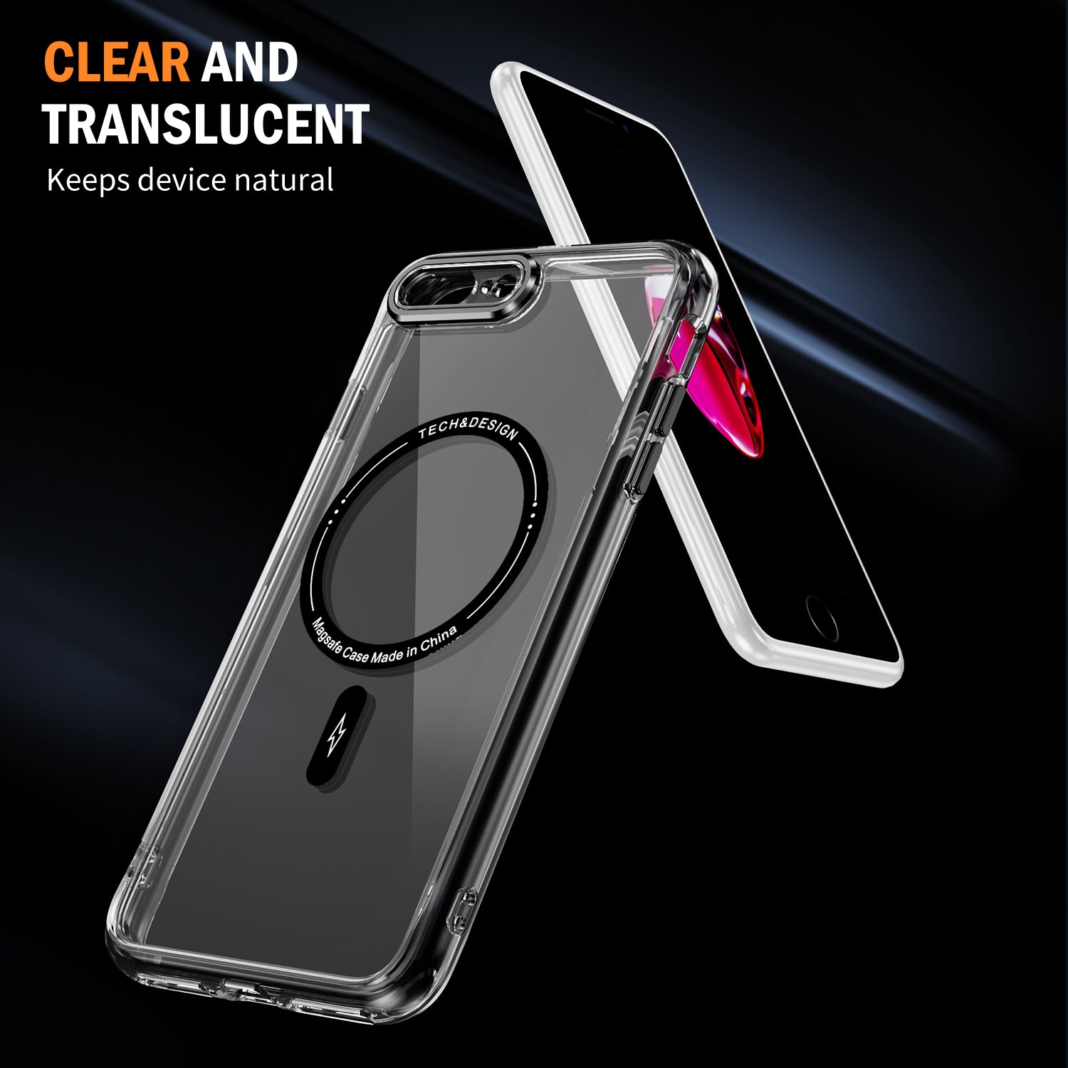 YSM Magnetic Case for iPhone 6 Plus / 6s Plus / 7 Plus / 8 Plus Clear Phone Back Cover - Transparent Black