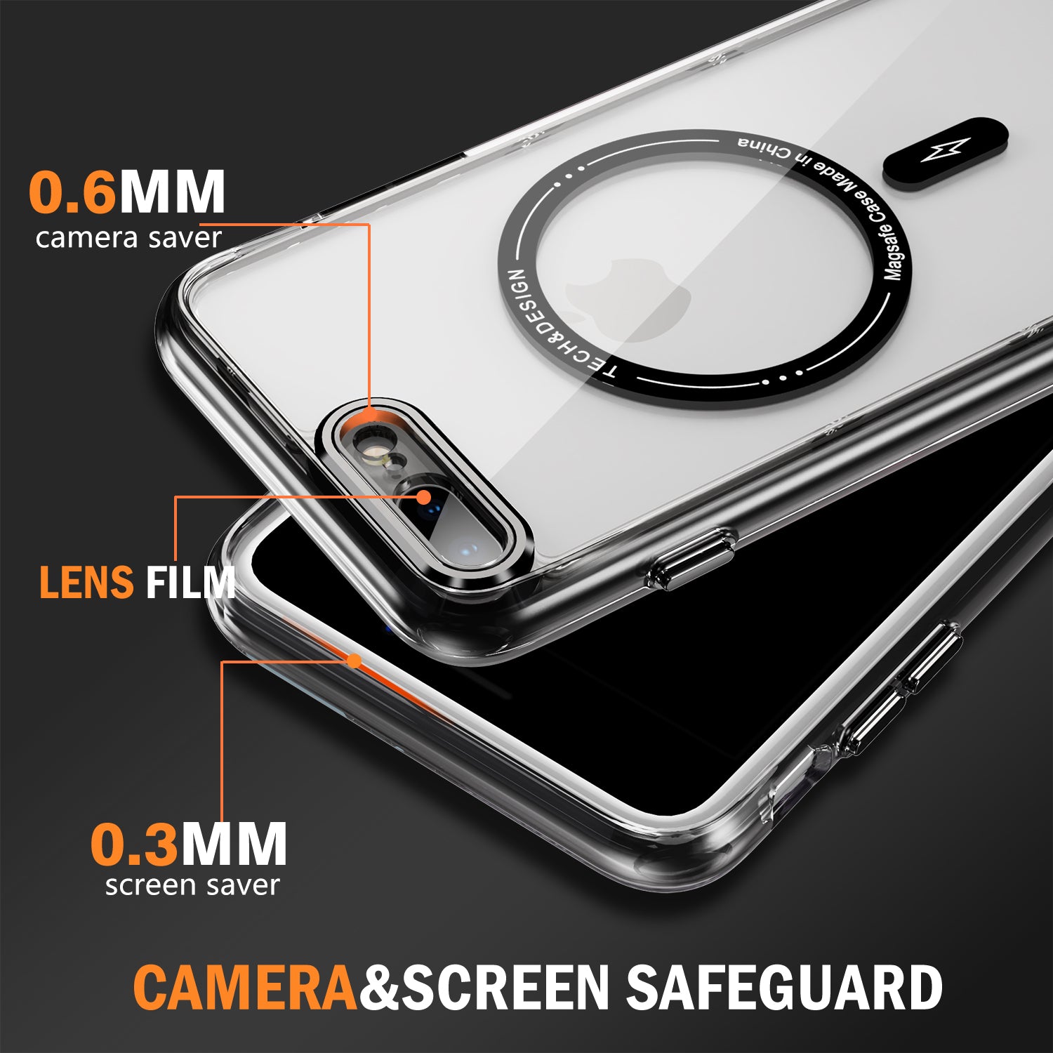 YSM Magnetic Case for iPhone 6 Plus / 6s Plus / 7 Plus / 8 Plus Clear Phone Back Cover - Transparent Black