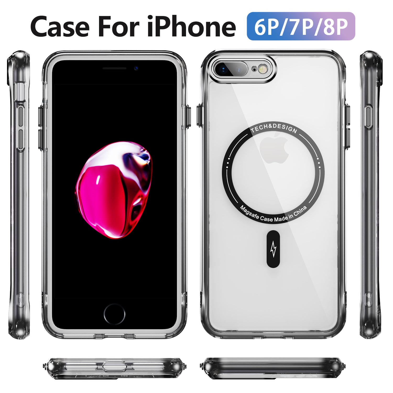 YSM Magnetic Case for iPhone 6 Plus / 6s Plus / 7 Plus / 8 Plus Clear Phone Back Cover - Transparent Black