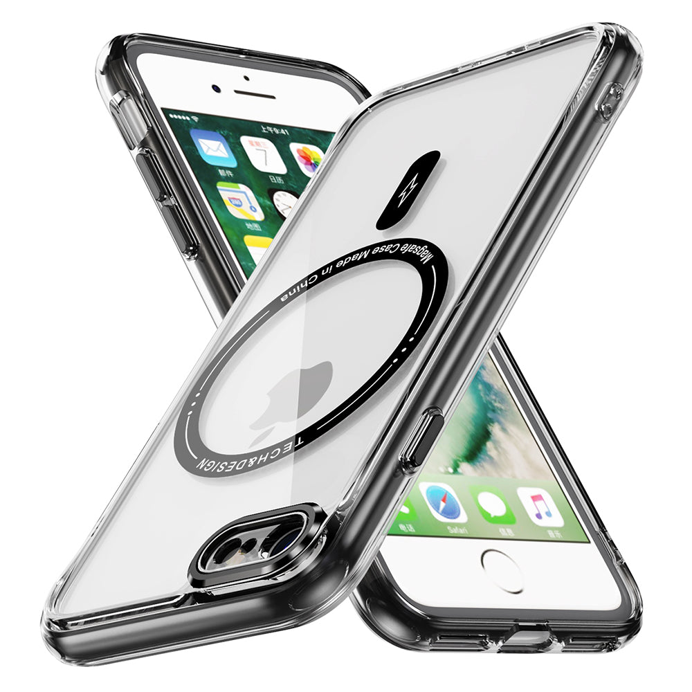 YSM Magnetic Case for iPhone 6 / 6s / 7 / 8 / SE (2020) / SE (2022) Acrylic+TPU Phone Cover Compatible with MagSafe - Transparent Black