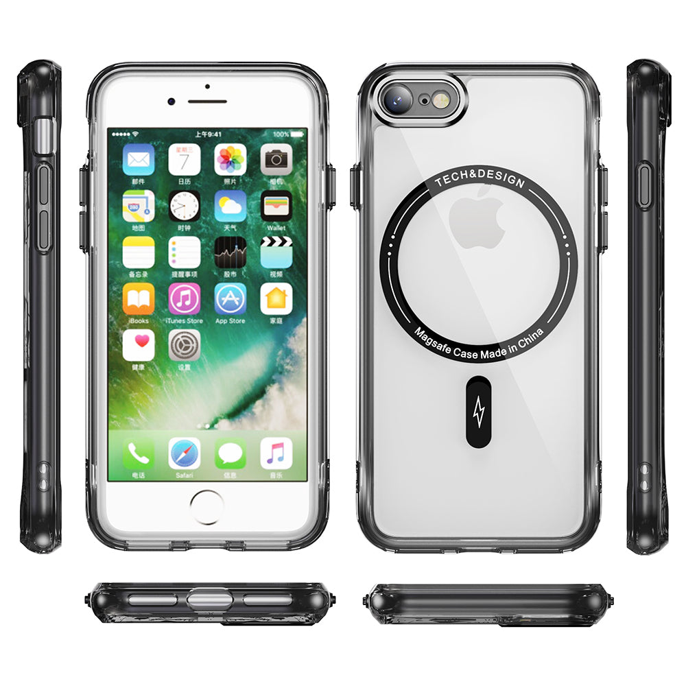 YSM Magnetic Case for iPhone 6 / 6s / 7 / 8 / SE (2020) / SE (2022) Acrylic+TPU Phone Cover Compatible with MagSafe - Transparent Black