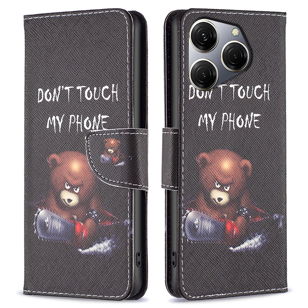 For Transsion Tecno Spark 20 Pro Case Wallet with Card Holder Pattern PU Leather Phone Cover - Bear