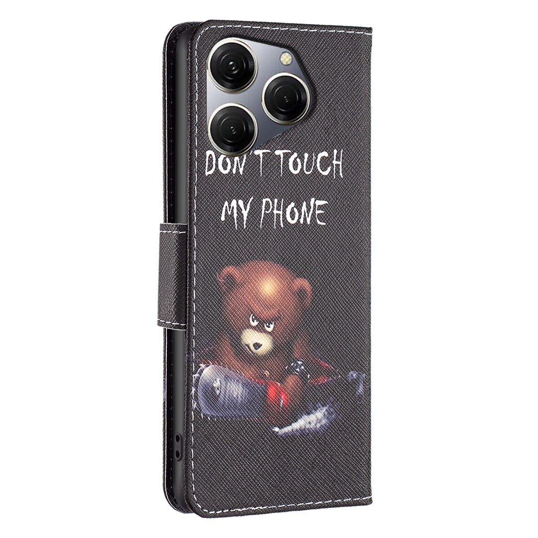 For Transsion Tecno Spark 20 Pro Case Wallet with Card Holder Pattern PU Leather Phone Cover - Bear