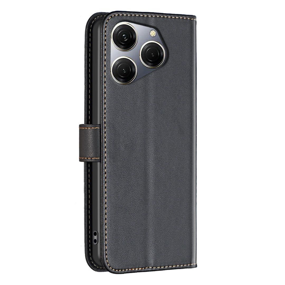 BINFEN COLOR BF17 For Transsion Tecno Spark 20 Pro PU Leather Case Phone Wallet Cover - Black