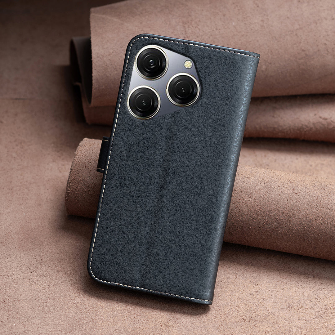 BINFEN COLOR BF17 For Transsion Tecno Spark 20 Pro PU Leather Case Phone Wallet Cover - Black