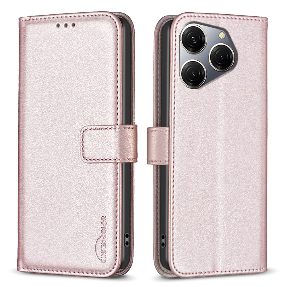 BINFEN COLOR BF17 For Transsion Tecno Spark 20 Pro PU Leather Case Phone Wallet Cover - Black