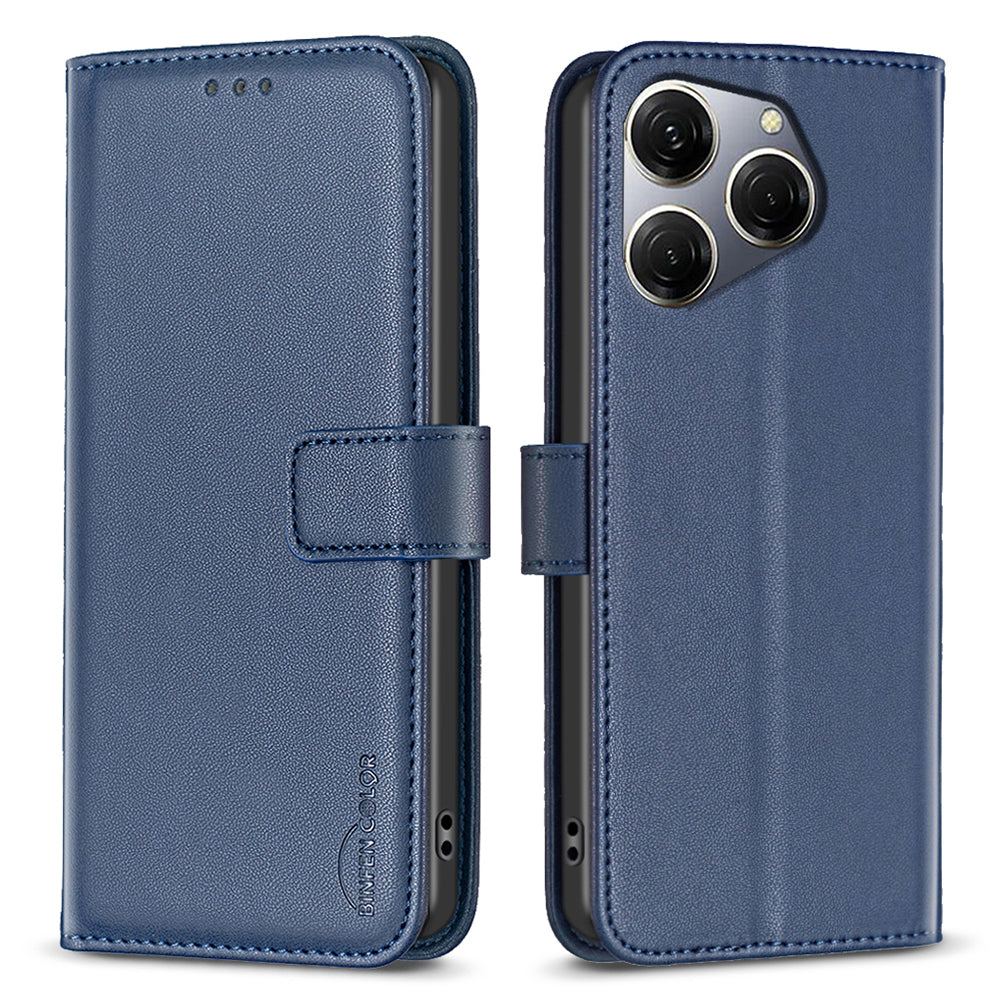 BINFEN COLOR BF17 For Transsion Tecno Spark 20 Pro PU Leather Case Phone Wallet Cover - Black