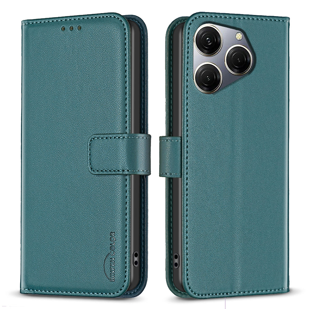 BINFEN COLOR BF17 For Transsion Tecno Spark 20 Pro PU Leather Case Phone Wallet Cover - Black