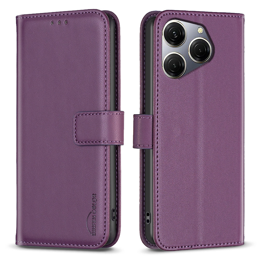 BINFEN COLOR BF17 For Transsion Tecno Spark 20 Pro PU Leather Case Phone Wallet Cover - Black