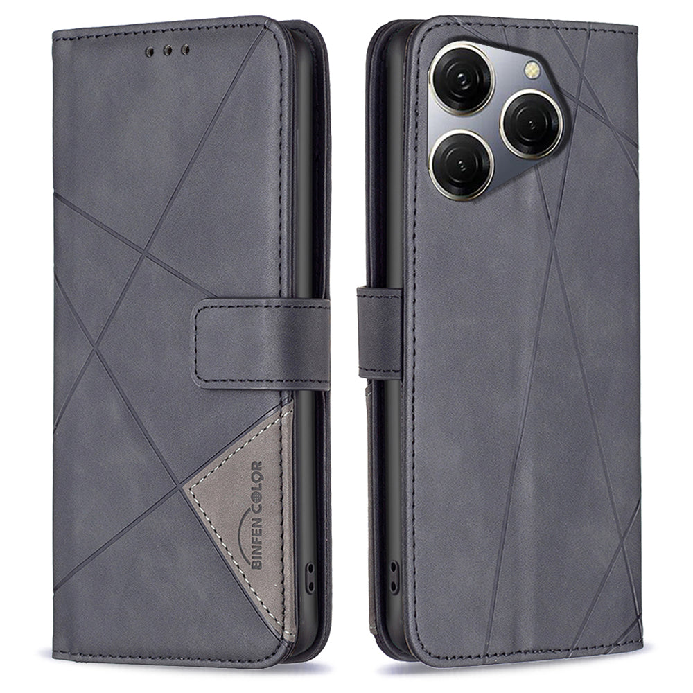 BINFEN COLOR BF05 For Transsion Tecno Spark 20 Pro Leather Case Stand Wallet Cover - Black