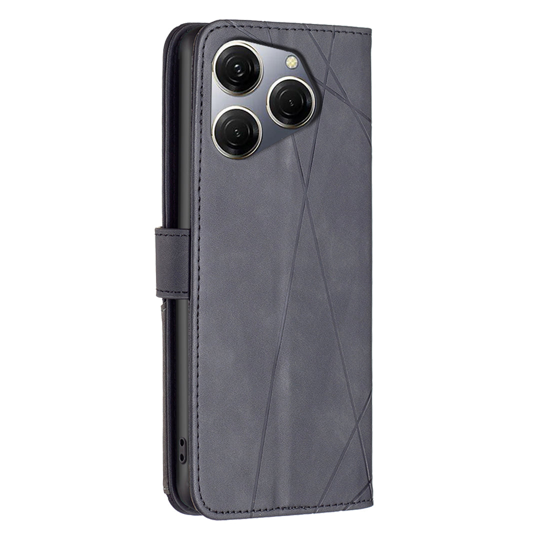 BINFEN COLOR BF05 For Transsion Tecno Spark 20 Pro Leather Case Stand Wallet Cover - Black